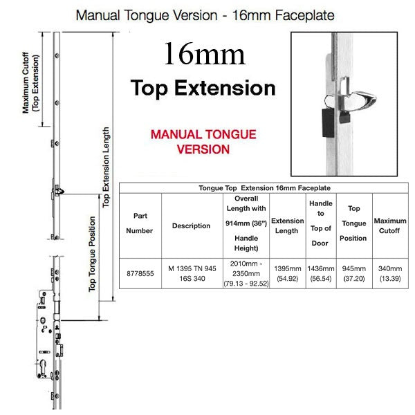 16MM Manual Top Extension, Tongue @ 37.20", 54.92" Length-Countryside Locks