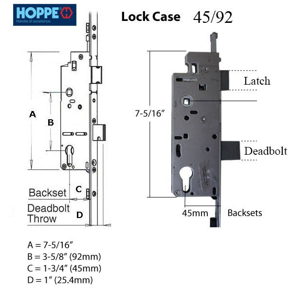 Hoppe Multipoint 16MM 45/92 Shootbolt With Tongue @ 24.41, 35-3/4" HH, 1" Deadbolt-Countryside Locks