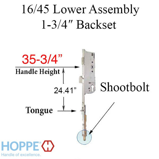 Hoppe Multipoint 16MM 45/92 Shootbolt With Tongue @ 24.41, 35-3/4" HH, 1" Deadbolt-Countryside Locks