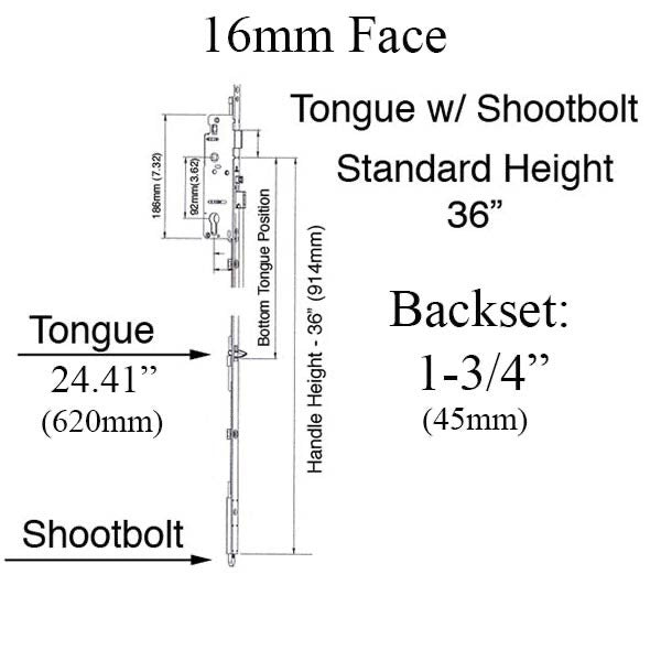 Hoppe Multipoint 16MM Manual 45/92 GEAR, Shootbolt-Tongue @ 24.41", 1" Deadbolt Throw-Countryside Locks