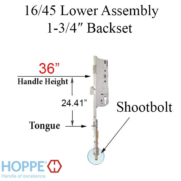 Hoppe Multipoint 16MM Manual 45/92 GEAR, Shootbolt-Tongue @ 24.41", 1" Deadbolt Throw-Countryside Locks