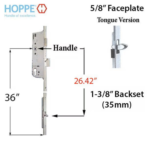 Hoppe Multipoint Lock HLS9000 16mm Manual 35/92 Gear with Tongue at 26.42", 1" Deadbolt, 36" Handle Height-Countryside Locks