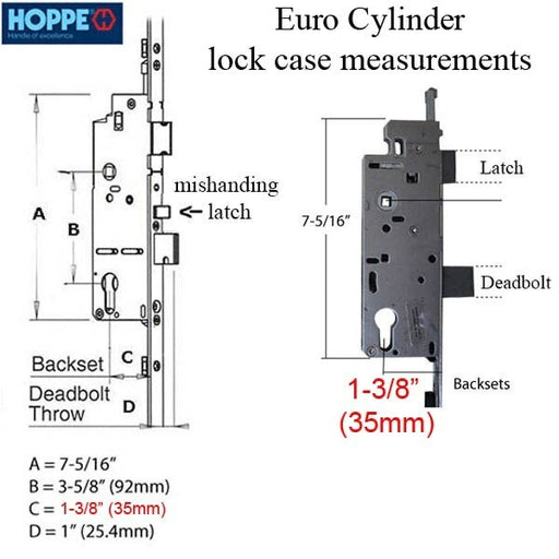 Hoppe Multipoint Lock HLS9000 16mm Manual 35/92 Gear with Tongue at 26.42", 1" Deadbolt, 36" Handle Height-Countryside Locks