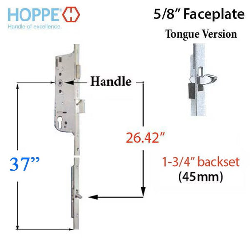 Hoppe Multipoint Lock 16mm Manual Tongue 45/92 Gear, 37" Handle Height, Tongue at 26.42" Deadbolt 1"-Countryside Locks