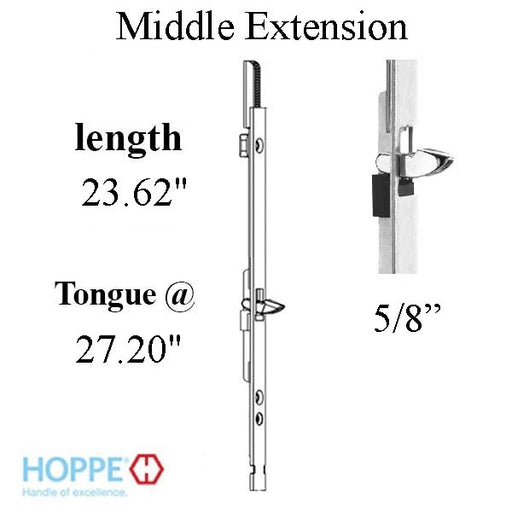 Hoppe Multipoint Middle Extension Shootbolt-Tonguev@ 23.62", 27.20" Length-Countryside Locks