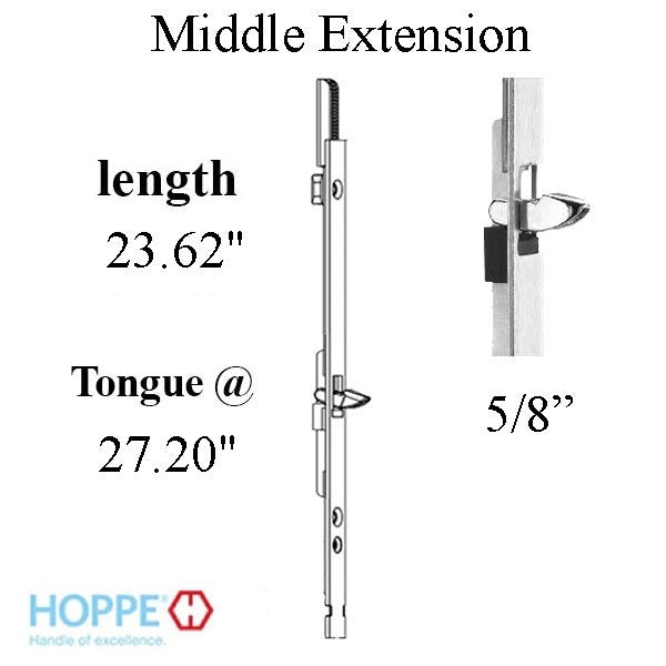 Hoppe Multipoint Middle Extension Shootbolt-Tonguev@ 23.62", 27.20" Length-Countryside Locks