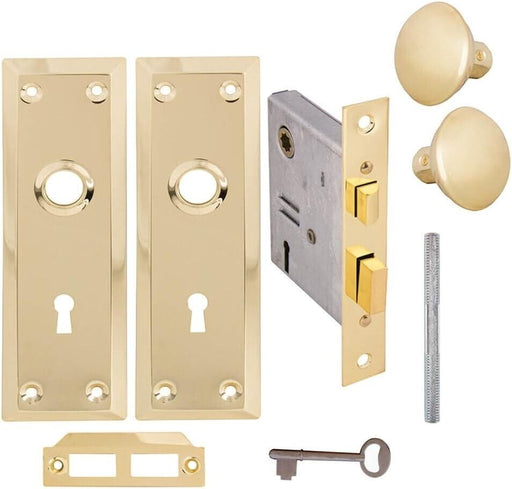 Skeleton Keyed Brass Plated Inside Mortise Lock Kit-Countryside Locks