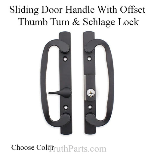 Sliding Glass Patio Door Handle Set, Mortise Type, B-Position, Off Center Keyed, Black, 3-15/16" Screw Holes-Countryside Locks