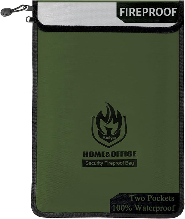 Two Pockets Fireproof Document Bag (2000℉), andyer 15”x 11”Waterproof Fireproof Money Bag for Cash with Zipper, Important Document Storage Organizer for Valuables, Legal Documents Safe-Countryside Locks