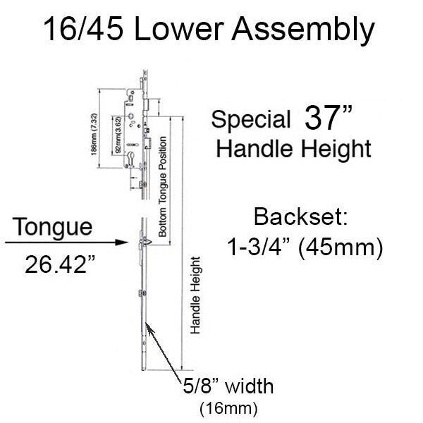 Hoppe Multipoint Lock 16mm Manual Tongue 45/92 Gear, 37" Handle Height, Tongue at 26.42" Deadbolt 1"-Countryside Locks