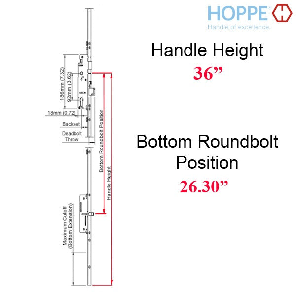 Hoppe Multipoint Lock 16MM MANUAL Gear, 45/92, Roundbolt At 26.30", 1" Deadbolt Throw-Countryside Locks