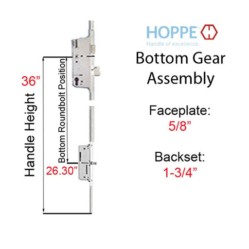 Hoppe Multipoint Lock 16MM MANUAL Gear, 45/92, Roundbolt At 26.30", 1" Deadbolt Throw-Countryside Locks