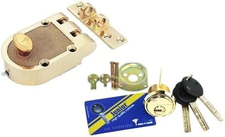 Mul-T-Lock Economic Junior Jimmy proof Rim Cylinder Deadlock 2 Keys With Card Included (Bright Brass)-Countryside Locks