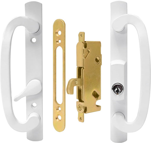 CS Lock Sliding Glass Patio Door Handle Set With Mortise Lock Body Type B-Position Off Center Latch Keyed White-Countryside Locks