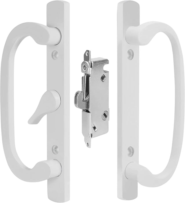 Sliding Glass Patio Door Handle Set with Mortise Lock, White, 3-15/16 Screw Holes Off Center Position B No Key-Countryside Locks