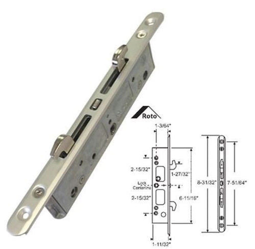 STB Sliding Glass Patio Door Lock, Mortise Type, 2-Point, 7-51/64" Screw Holes-Countryside Locks