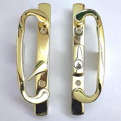 CS Lock Sliding Glass Patio Door Handle Set Mortise Off Centered Brass Plated With Keys-Countryside Locks