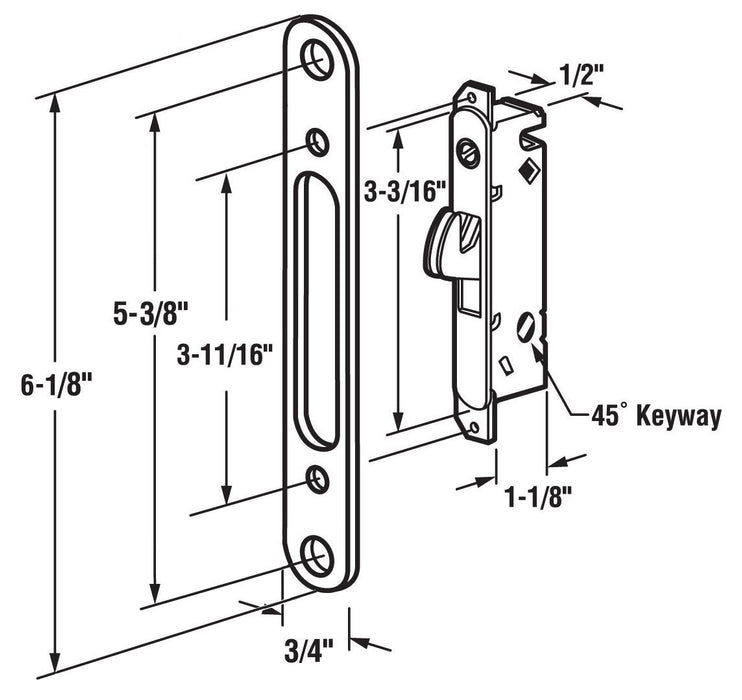 CS Lock Mortise Lock With Face Plate, 45° Slot, 5-3/8 Screw Holes, Wood / Vinyl Door-Countryside Locks