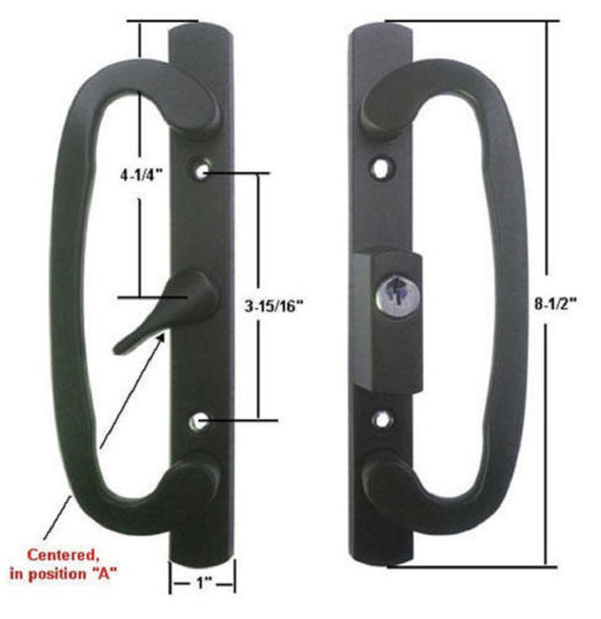 CS Lock Sliding Glass Patio Door Handle Set, Mortise Type A-Position Center Latch Keyed Black-Countryside Locks