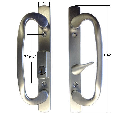 CS Lock Sliding Glass Patio Door Handle Lock Set Mortise Type B-Position Off Center Latch Keyed, Brushed Chrome-Countryside Locks