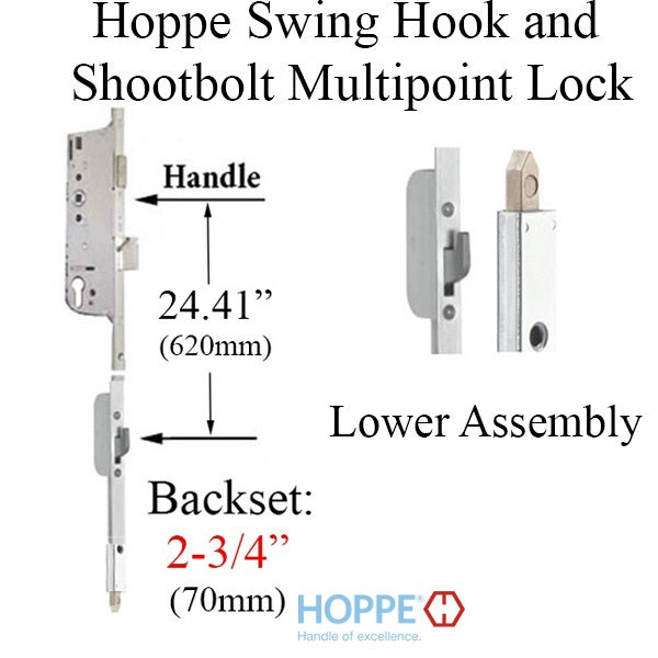 Hoppe16MM Active 70/92 Shootbolt + Swing Hook @ 24.41"-Countryside Locks