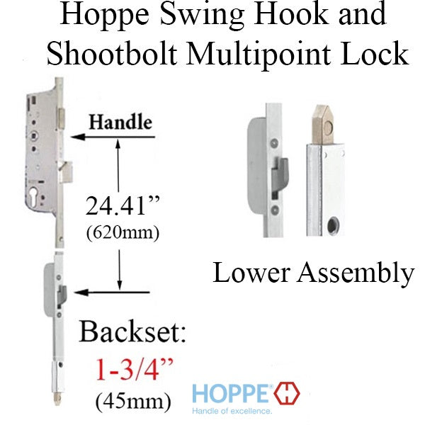 Hoppe Manual Swing Hook Gear 45/92, 36 Inch Handel Height, 1 Inch Deadbolt, Hook At 24.41 Inches-Countryside Locks
