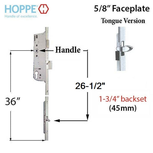 Hoppe Multipoint Lock 16MM Manual 45/92 Gear, Tongue At 26.5", 1/2" D/B, 36" HH-Countryside Locks
