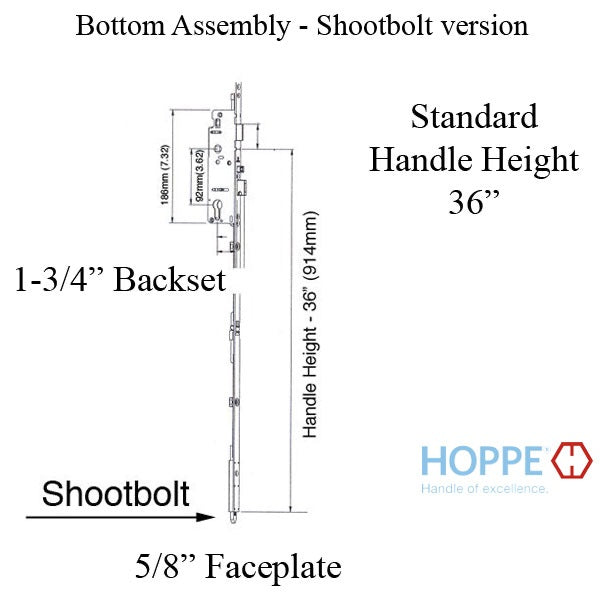 Hoppe Shootbolt Gear 16 MM Manual 45/92MM, 36 Inch Handle Height - SS-Countryside Locks