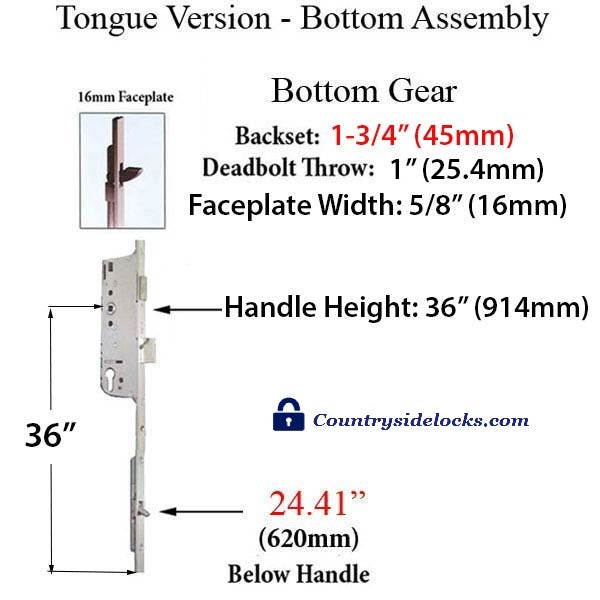 Hoppe Multipoint Lock 16MM Manual 45/92 Gear, Tongue At 24.41", 1" D/B, 36" HH-Countryside Locks