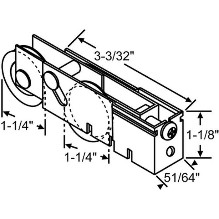 Patio Door Tandem Roller 1-1/4 Steel Wheels 900-19536-Countryside Locks