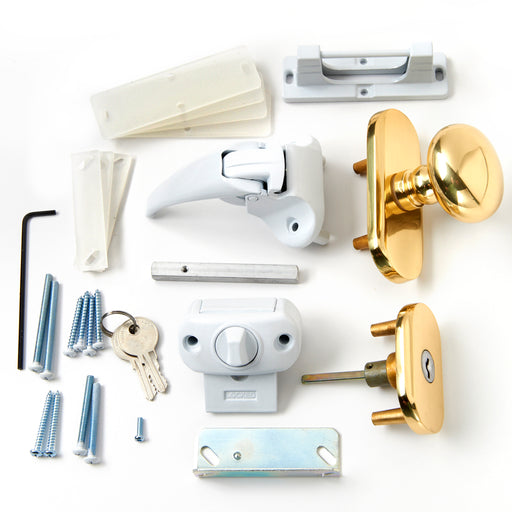 Andersen Brass Exterior - White Interior Handle Assembly For Forever Store-in-Door-Countryside Locks