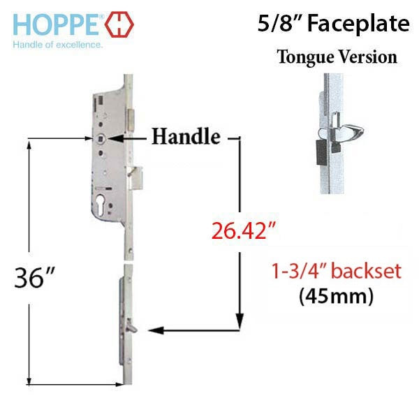 Hoppe Multipoint Lock 16MM Manual 45/92 Gear, Tongue At 26.42", 1" D/B, 36" HH-Countryside Locks