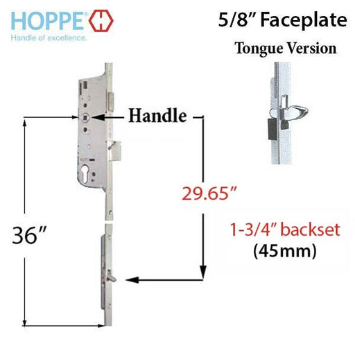 Hoppe Multipoint Lock 16MM Manual 45/92 Gear, Tongue At 29.65", 1" D/B, 36" HH-Countryside Locks