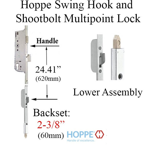 Hoppe HLS 9000 Swing Hook / Shootbolt 16/60/92, Hook At 24.41"-Countryside Locks