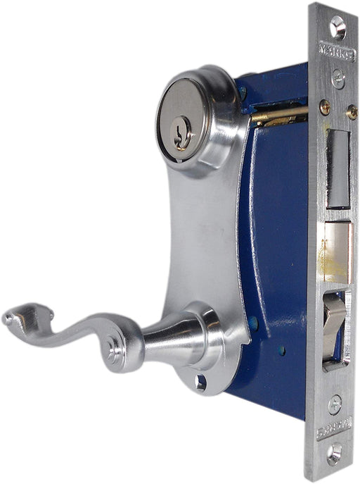 Marks Satin Chrome Double Cylinder Entry Uni-Lock Lever/Plate Mortise Lockset for Iron Gate Doors-Countryside Locks