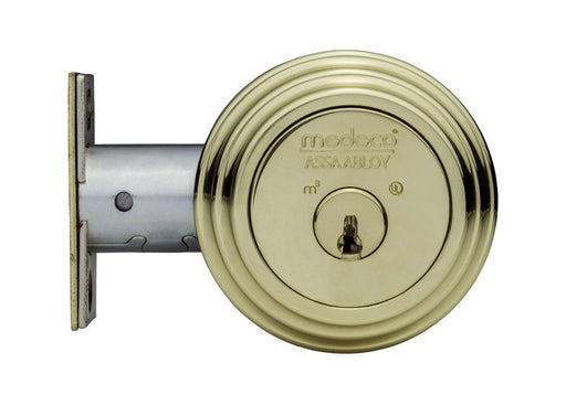 Medeco 11R503-Maxum Deadbolt, Single Cylinder, Polish Brass Finish, 2-3/8" Backset, 1" Faceplate-Countryside Locks