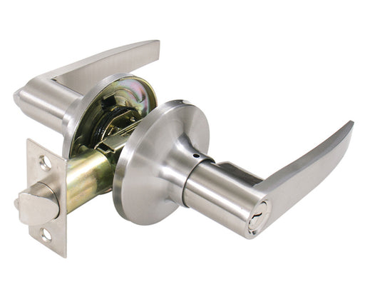 Straight Satin Nickel Keyed Entry Door Lever-Countryside Locks