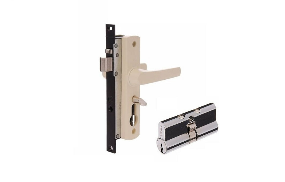 Whitco Security Screen Door Lock Tasman MK2 Primrose Powder Coat w/ Key Cylinder-Countryside Locks