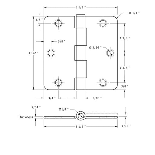 Atrium Door Hinge 3.5 X 3.5 Inch, 1/4 Radius Corners, Residential, Steel Each Pair-Countryside Locks