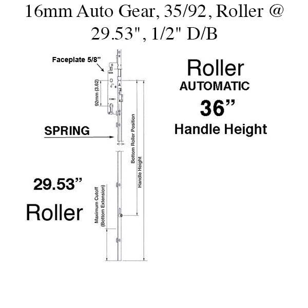 Hoppe Multipoint Lock 16MM AUTO GEAR, 35/92, ROLLER @ 29.53", 1/2" D/B-Countryside Locks