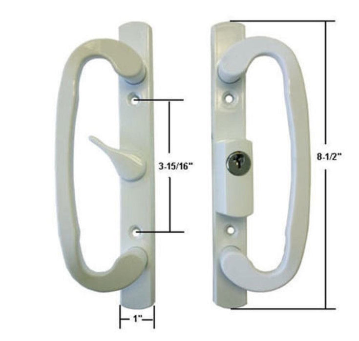 CS Lock Sliding Glass Patio Door Handle Set Mortise Type A Position Center Latch Keyed White-Countryside Locks